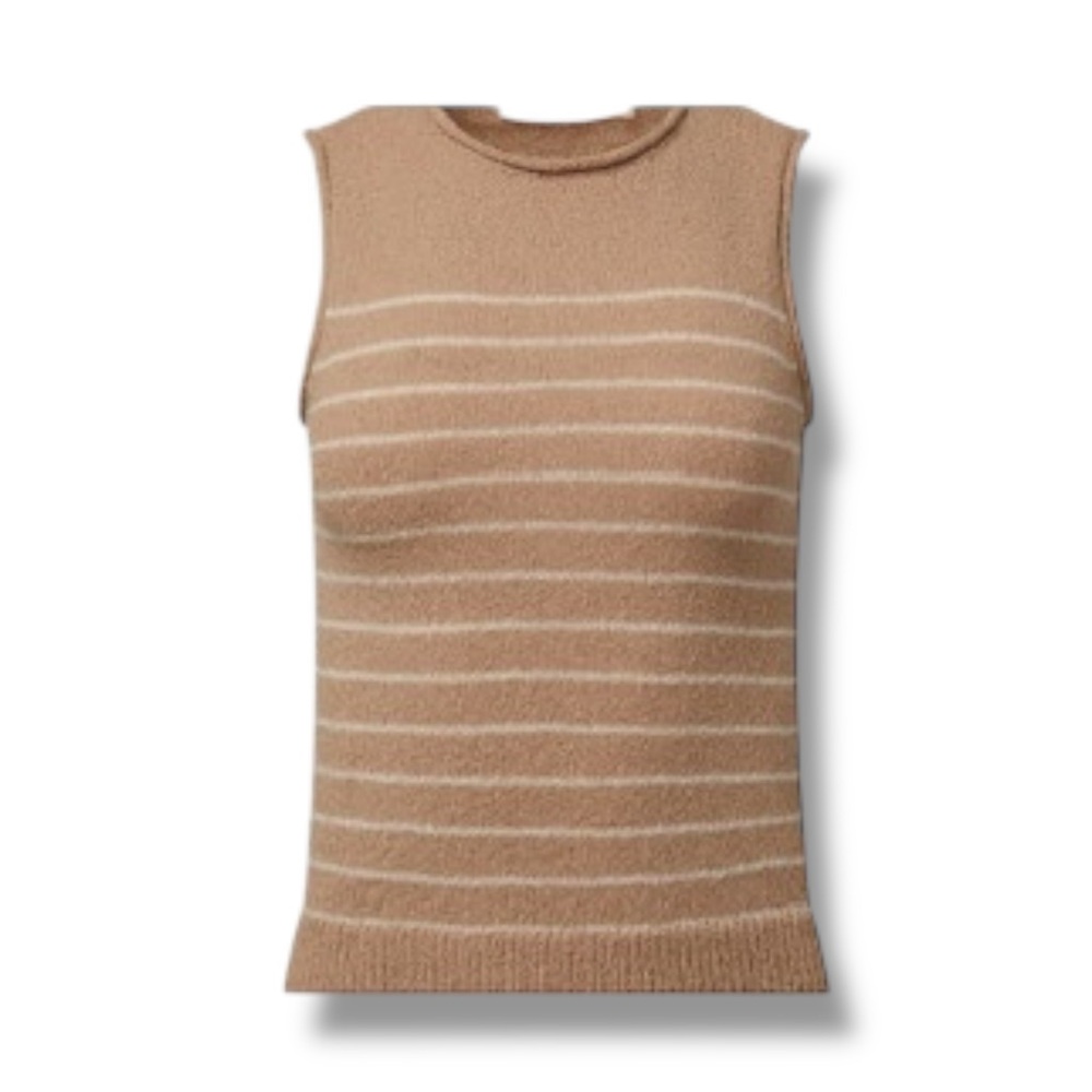 Rachel Parcell Boxy Knit Tank Top Beige White Stripe Size XL Sleeveless Stretchy